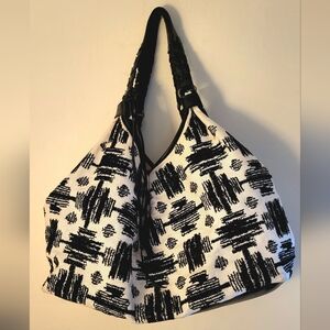 LUCKY BRAND Black and White Patterned Hobo Shoulder Bag